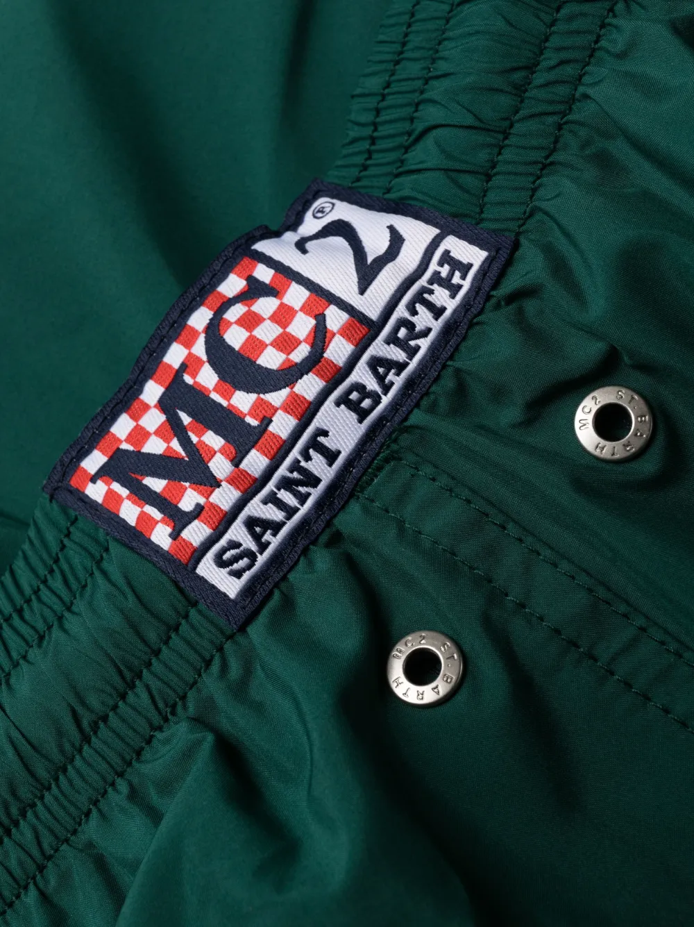 Shop Mc2 Saint Barth Logo-patch Drawstring-waist Swim Shorts In Green