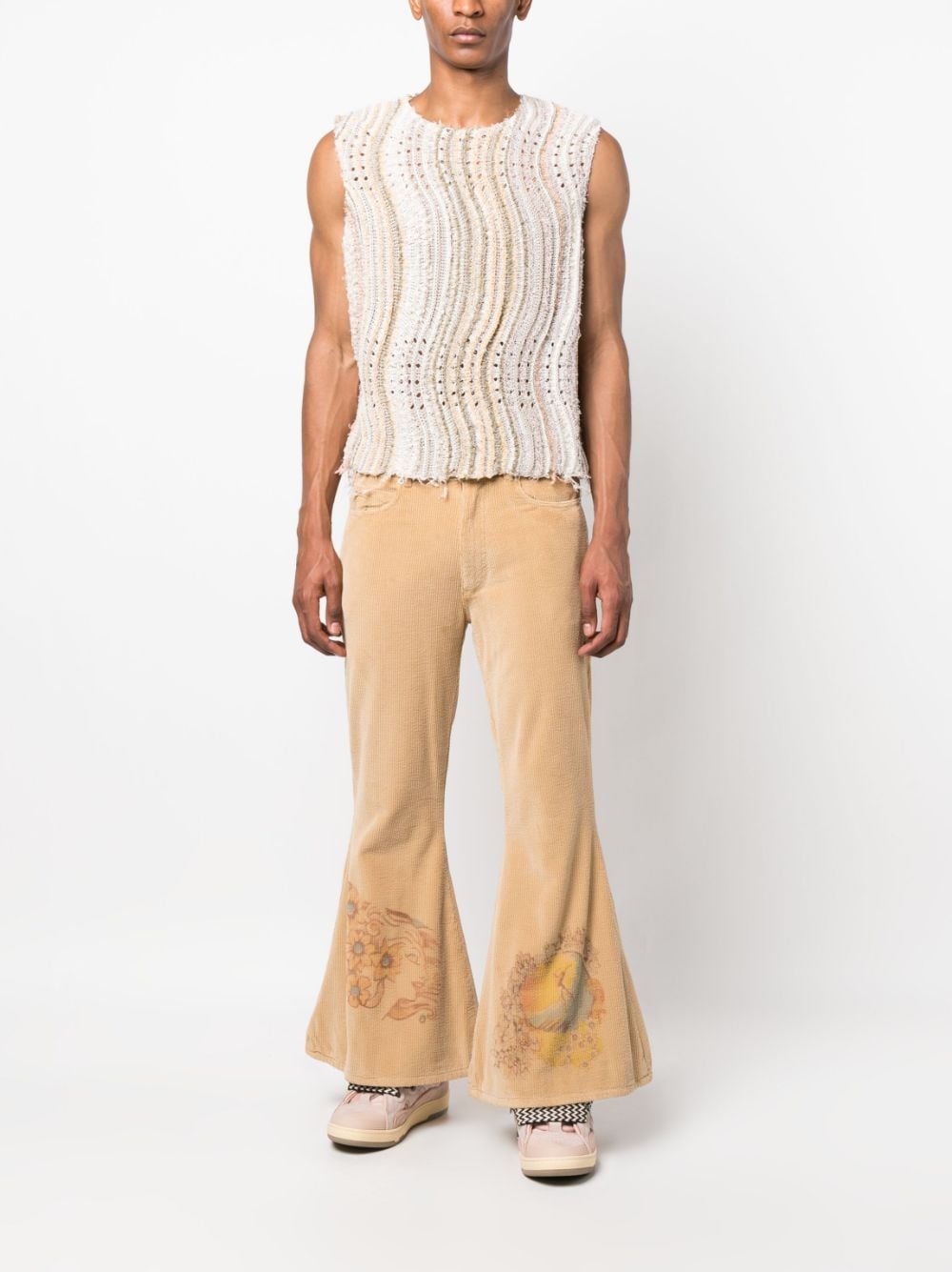 ERL illustration-print corduroy flared trousers - Beige