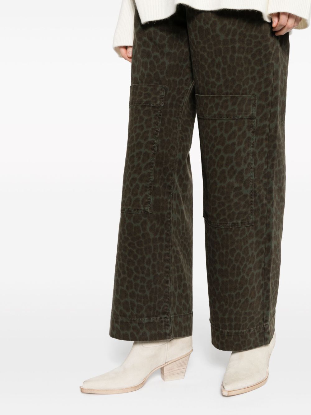 Shop P.a.r.o.s.h Leopard-pattern Wide-leg Trousers In Grün