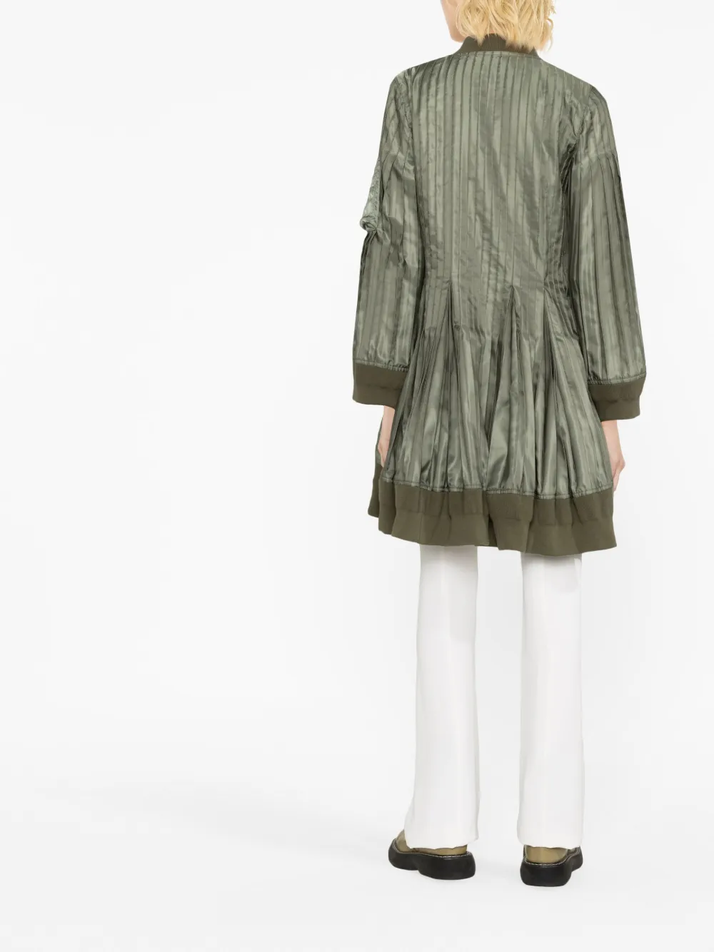 Shop Sacai Pleated Oversized Coat In Green