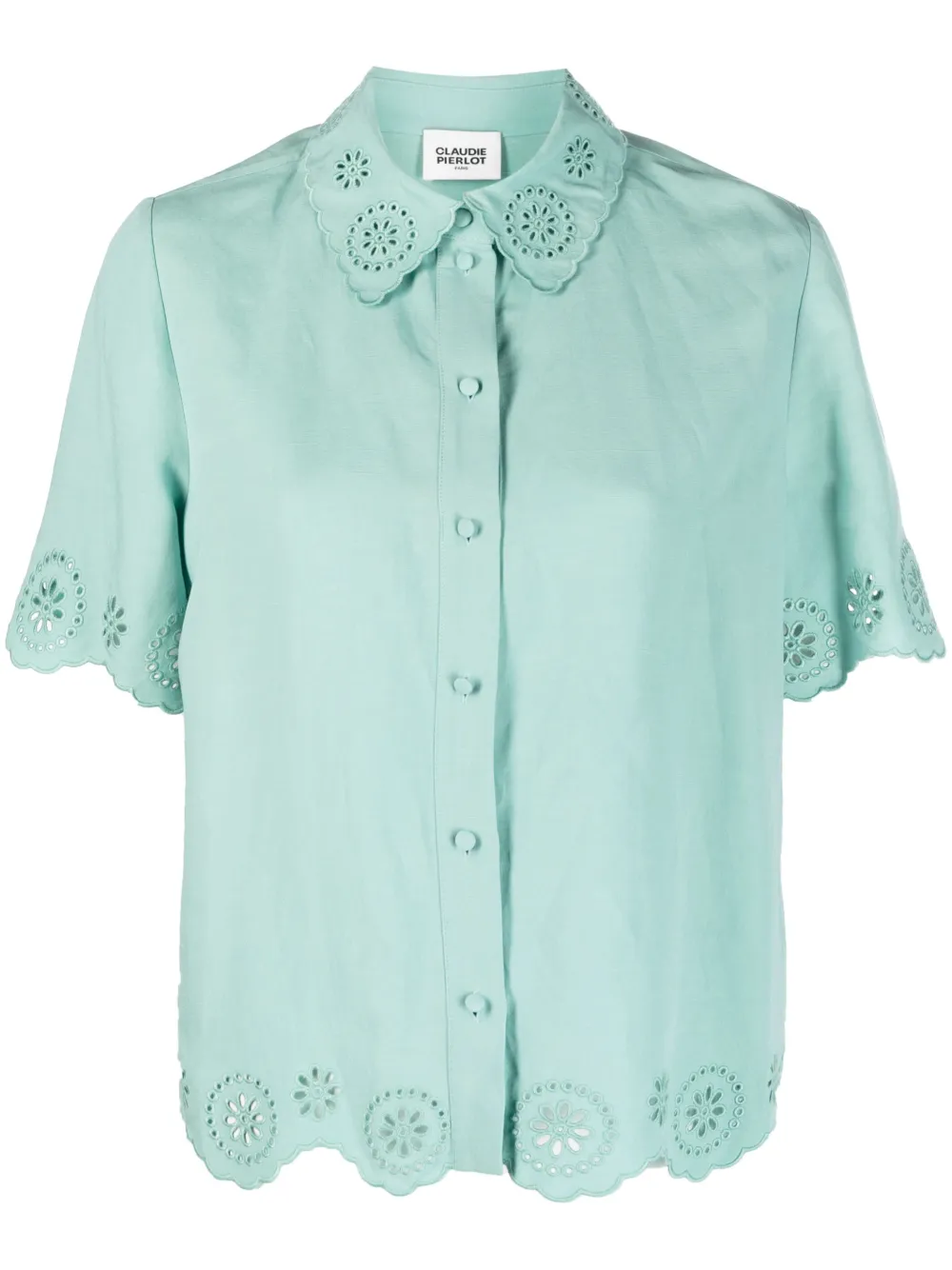 CLAUDIE PIERLOT BRODERIE-ANGLAISE SHORT-SLEEVE SHIRT