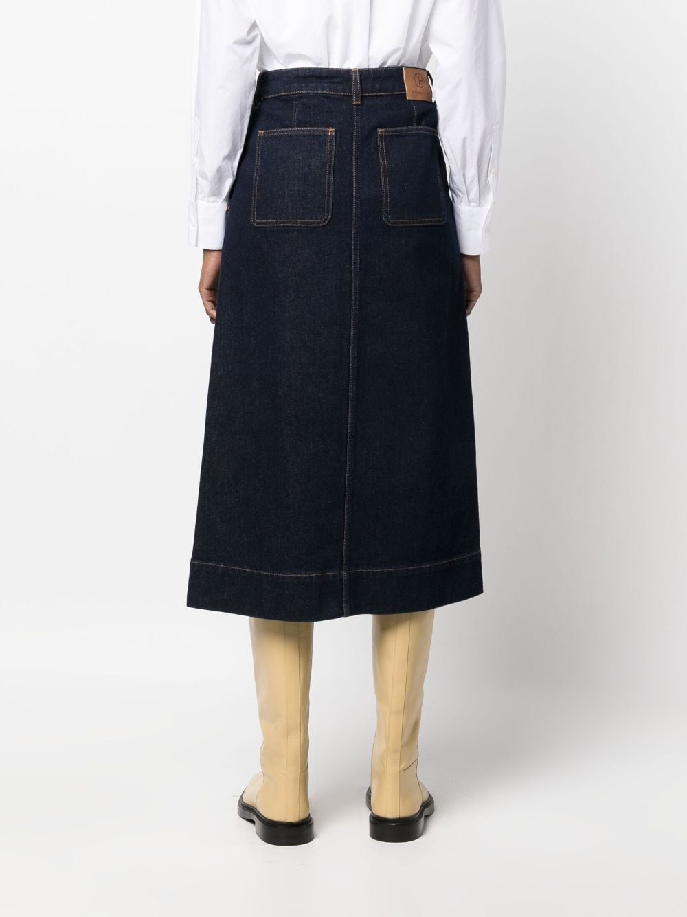 Shop Claudie Pierlot High-waisted Denim Midi Skirt In Blue