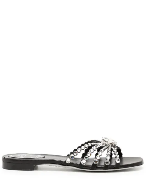 René Caovilla crystal-embellished flat leather slides