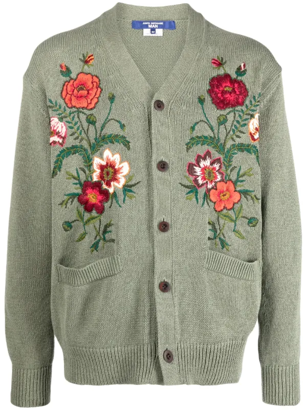 Junya Watanabe MAN floral-embroidered V-neck Cardigan - Farfetch