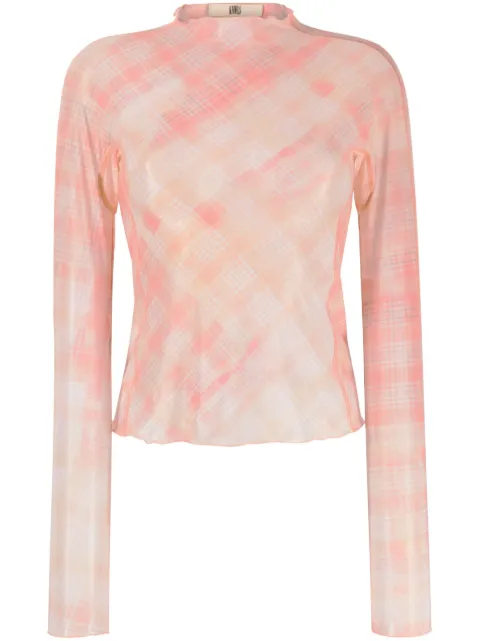 Halcyon check-print mock neck top