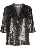 P.A.R.O.S.H. sequin-embellished short-sleeve top - Grey