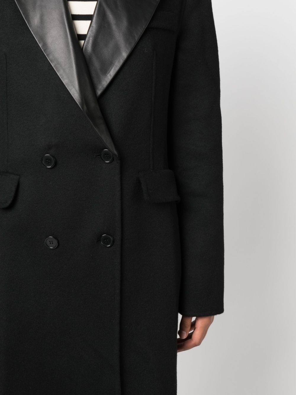 Shop P.a.r.o.s.h Leather-trim Double-breasted Wool Coat In Schwarz