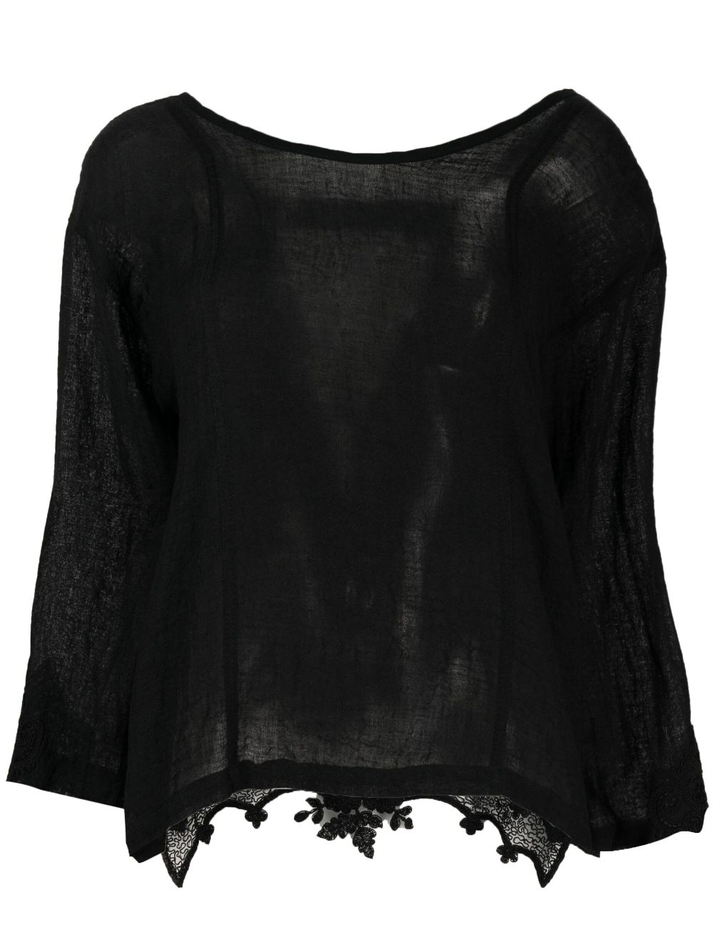 Maurizio Mykonos Embroidered Lace V-back Blouse In Black