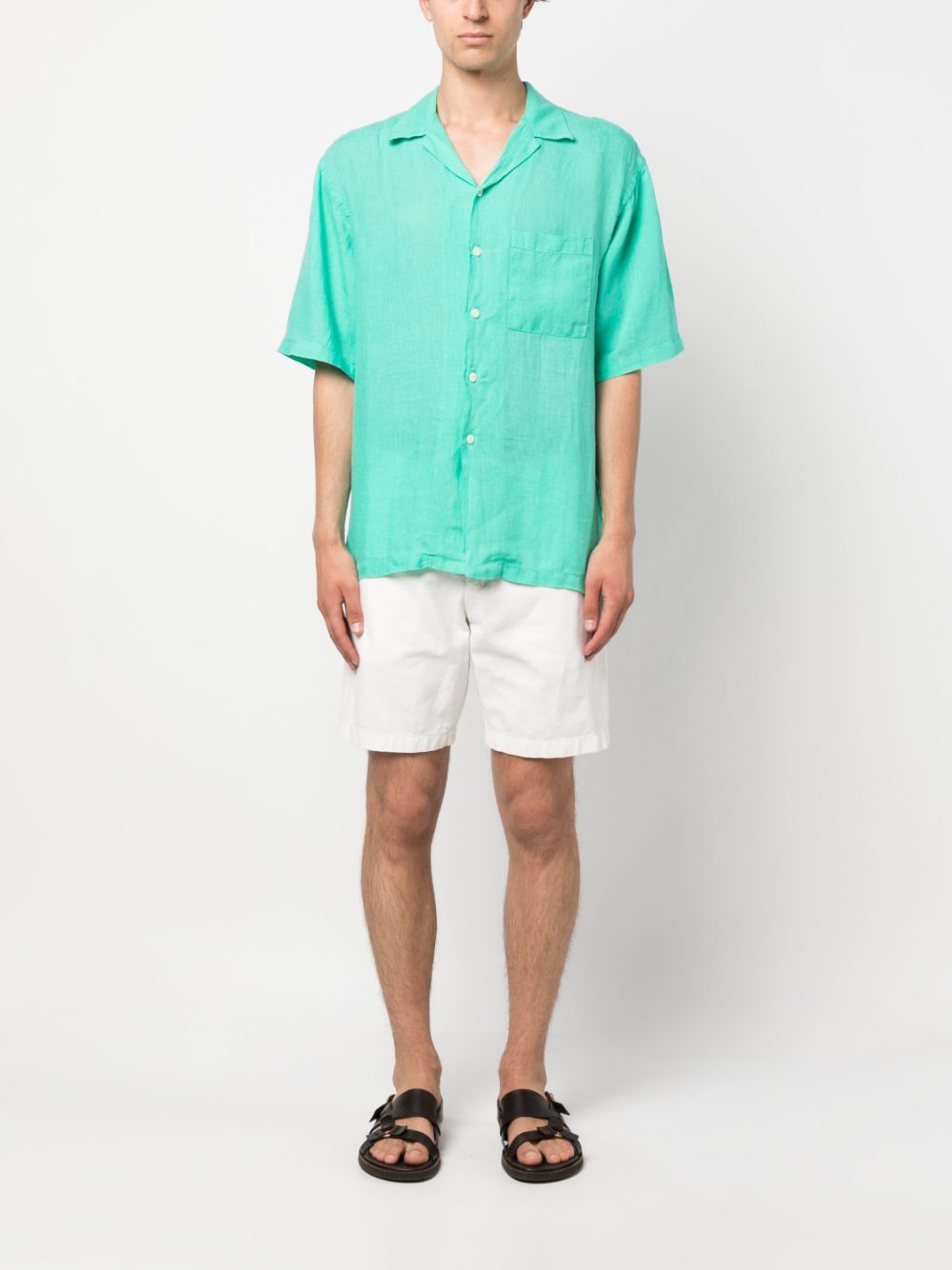 120% Lino spread-collar linen shirt - Groen