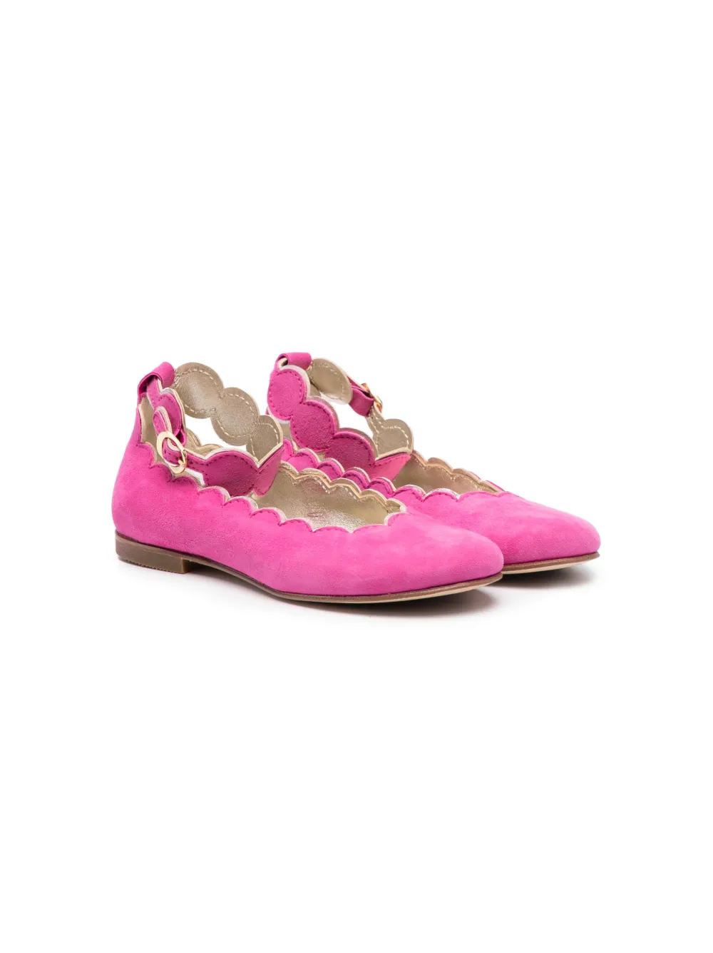 Gallucci Kids' Suede Leather Ballerina Shoes In Pink