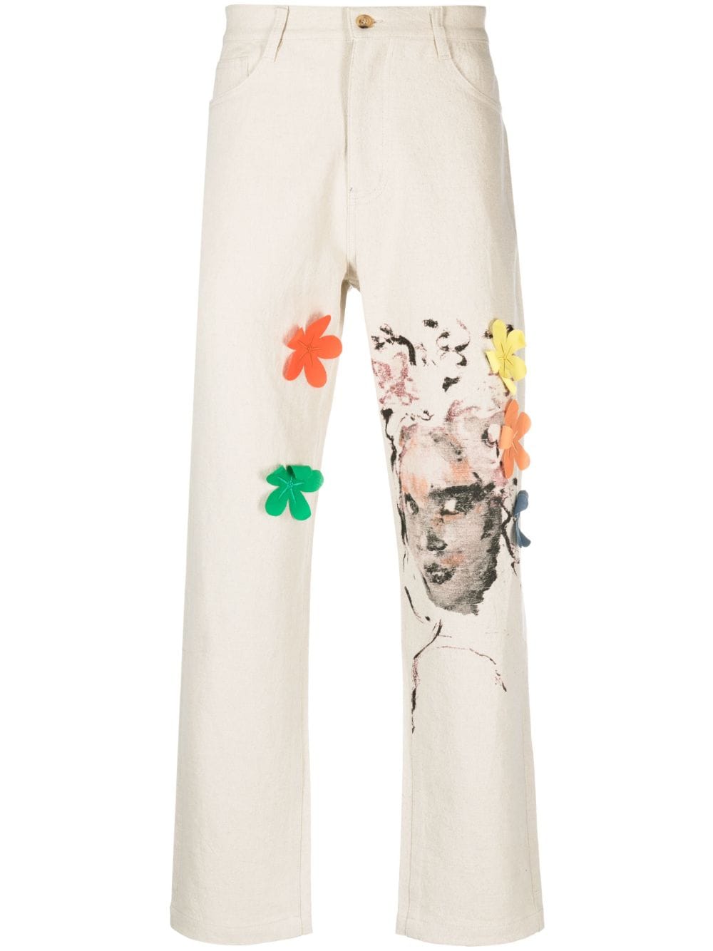 Kidsuper Illustration-print Straight-leg Jeans In Neutrals