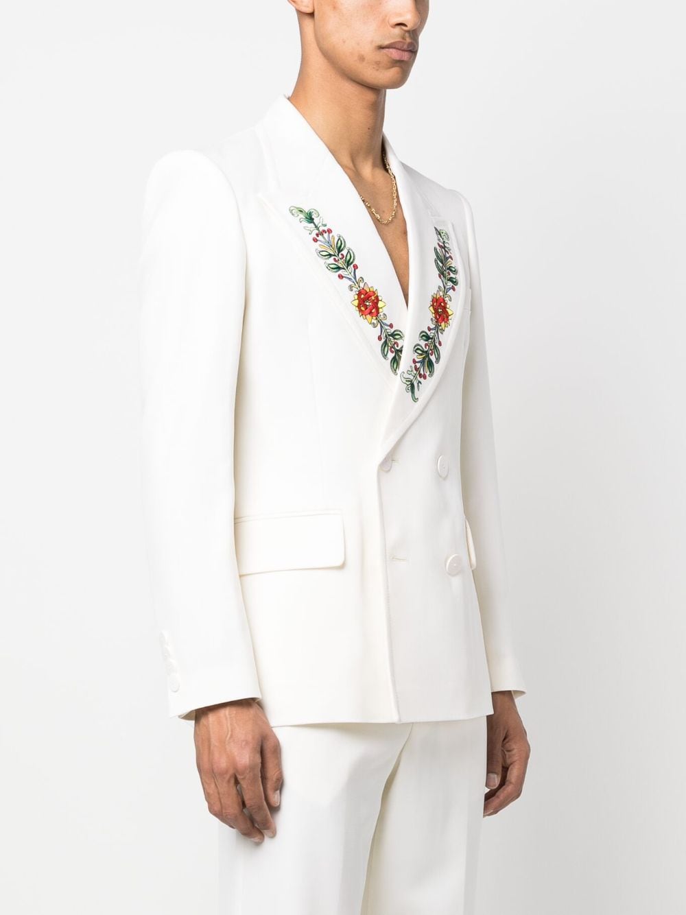 Shop Casablanca Embroidered Double-breasted Blazer In White