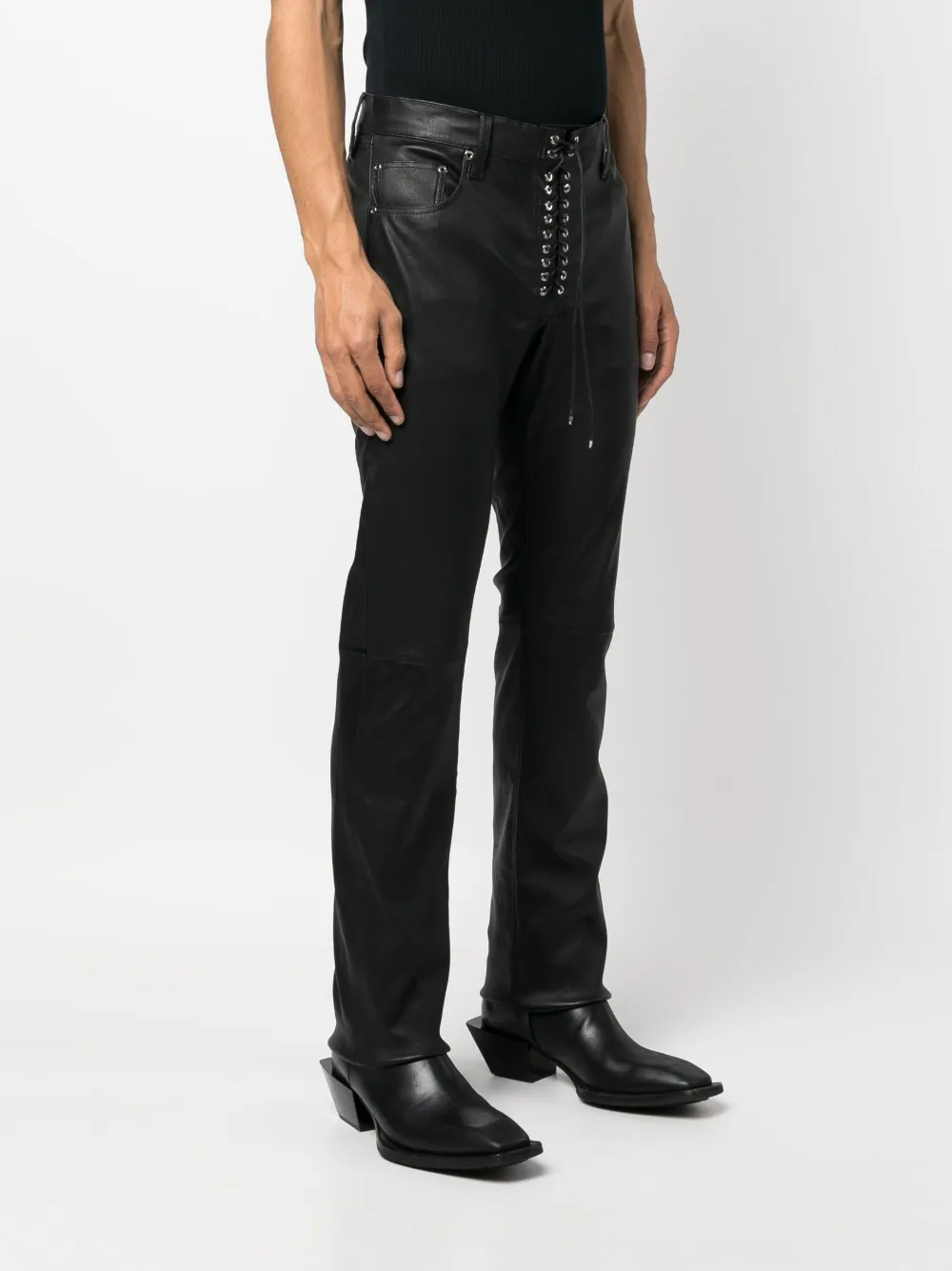 Shop Ludovic De Saint Sernin Lace-up Slim-cut Leather Trousers In Schwarz