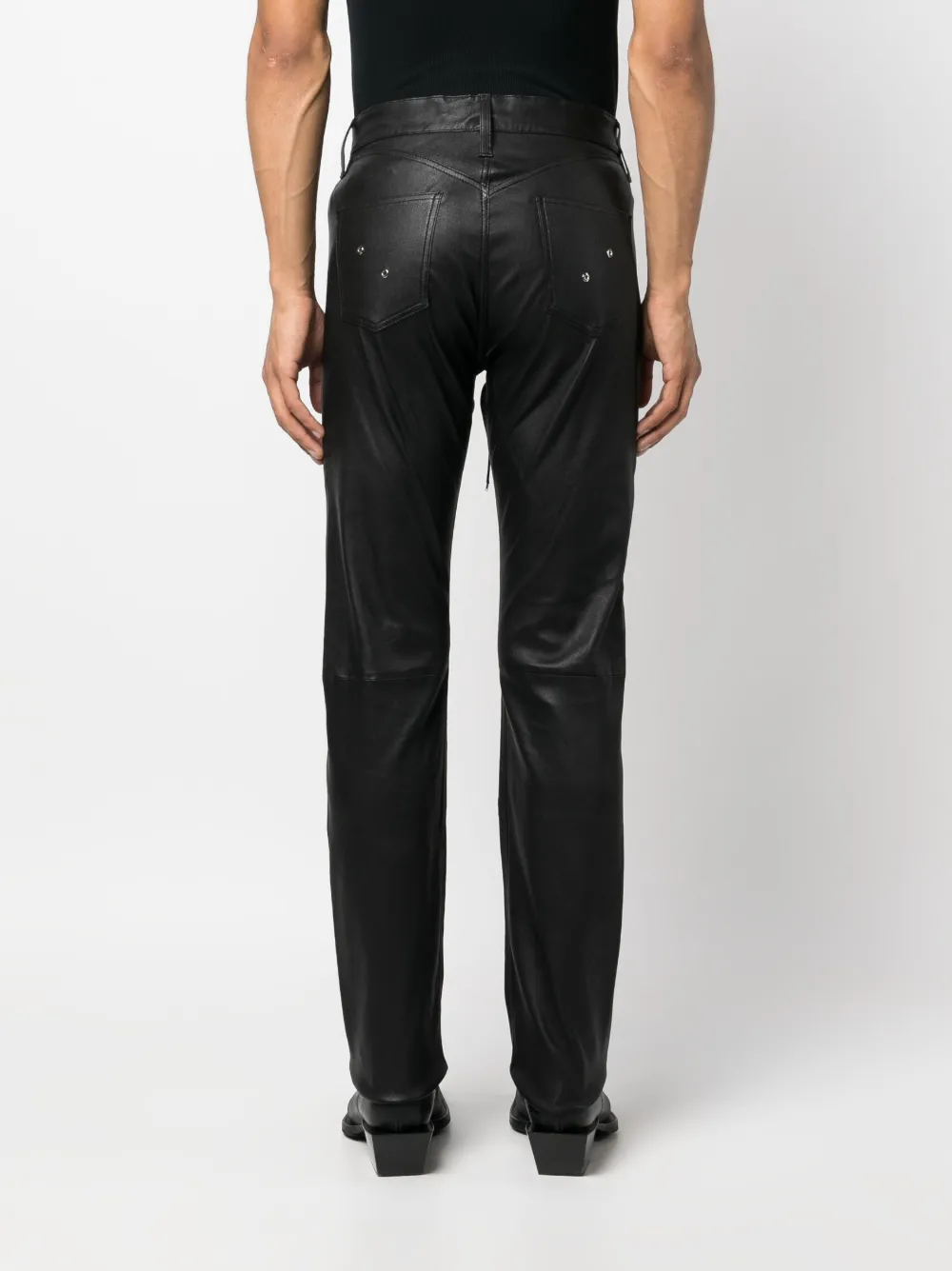 Shop Ludovic De Saint Sernin Lace-up Slim-cut Leather Trousers In Schwarz