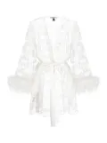 Gilda & Pearl embroidered feather-detail robe - White