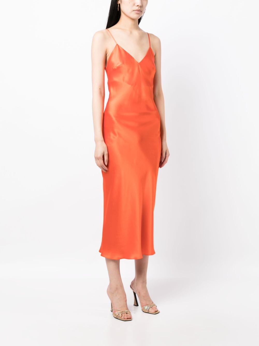 Shop Gilda & Pearl Sophia Silk Slip Midi Dress In Orange