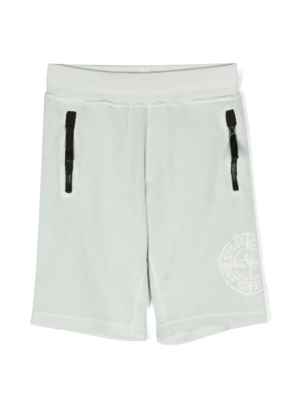 Stone Island Junior debossed logo Cotton Shorts Farfetch