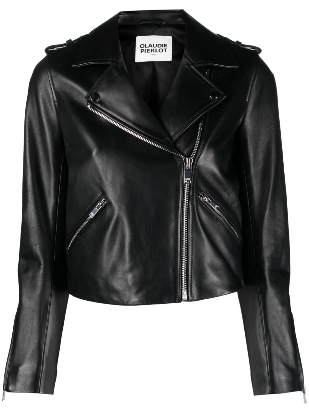 Claudie Pierlot Zip-up Leather Biker Jacket In Black