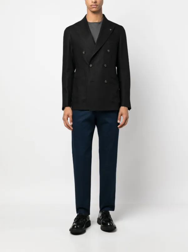 Tagliatore double-breasted Linen Blazer | Black | FARFETCH IN