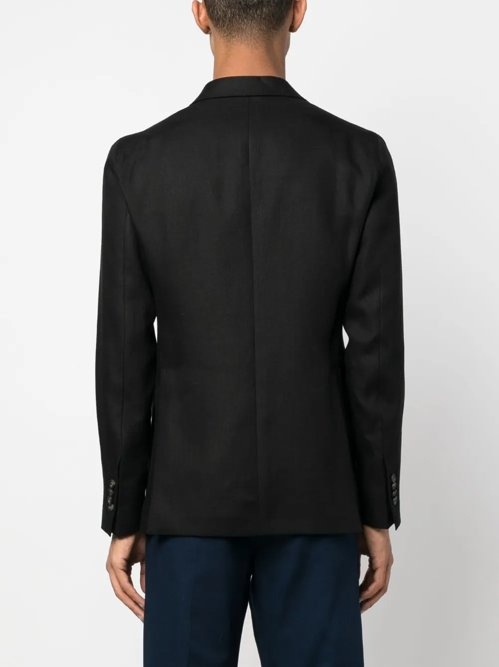 Tagliatore Double-breasted Linen Blazer In Black