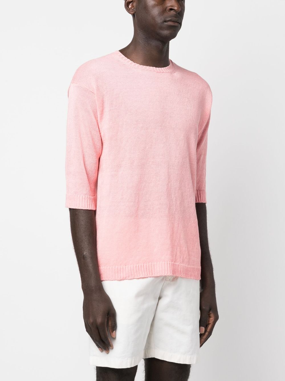 Shop Paul Mémoir Short-sleeve Knitted Linen Top In Pink