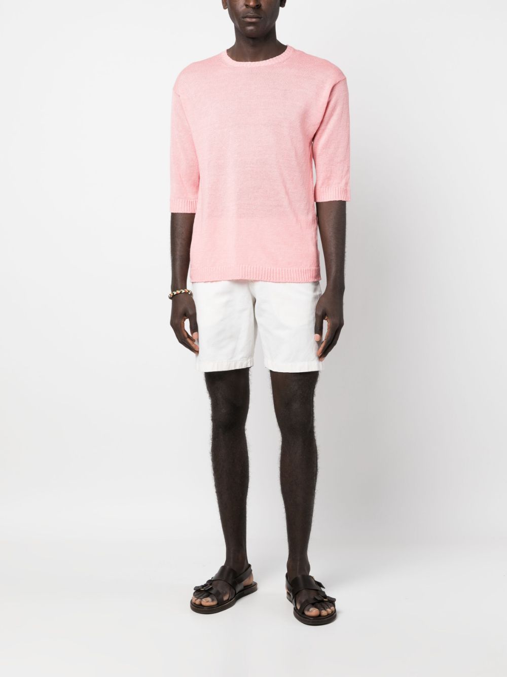Shop Paul Mémoir Short-sleeve Knitted Linen Top In Pink