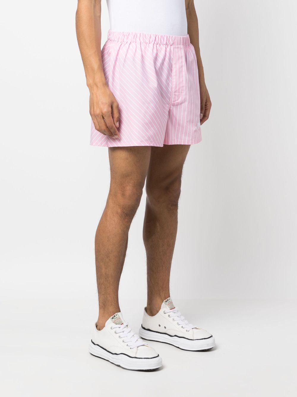 Shop Palmer Embroidered-logo Striped Shorts In Rosa