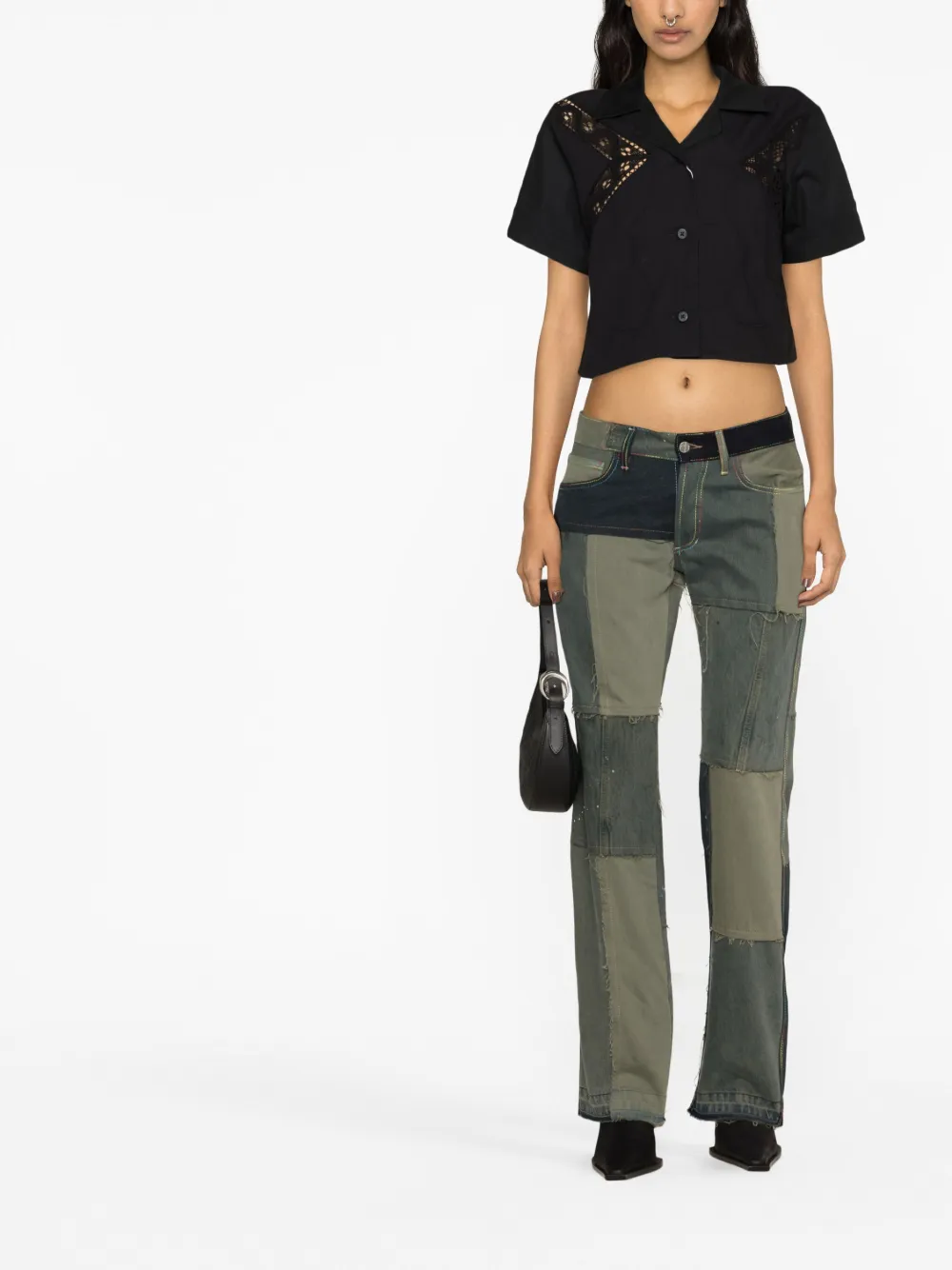 Marine Serre Cropped blouse - Zwart
