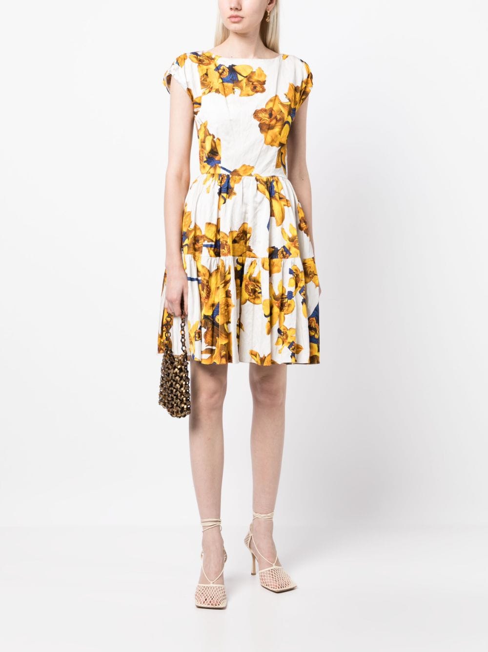 Shop Jason Wu Collection Floral-print Boat-neck Dress In White
