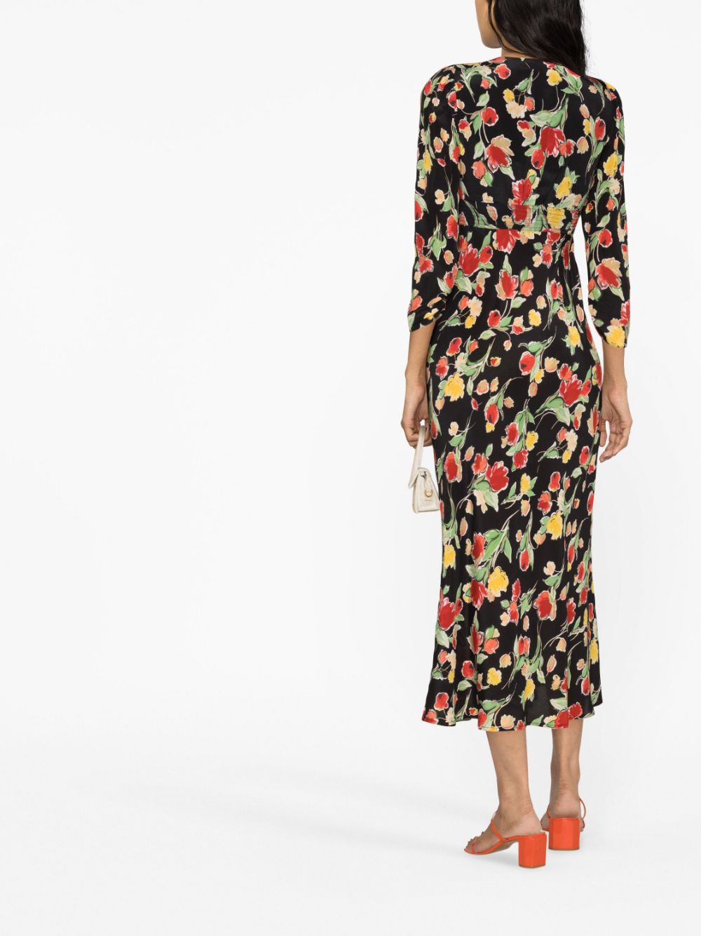 Shop Rixo London Floral-print Silk Midi Dress In 黑色