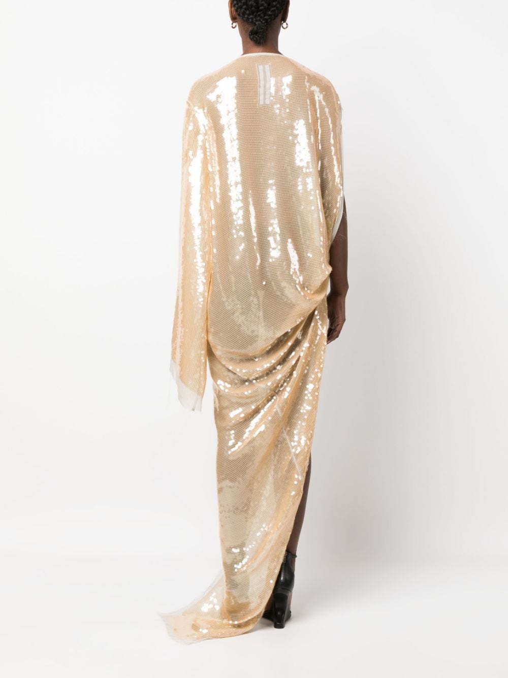 Shop Rick Owens Asymmetric Sequinned Chiffon Maxi Dress In Neutrals