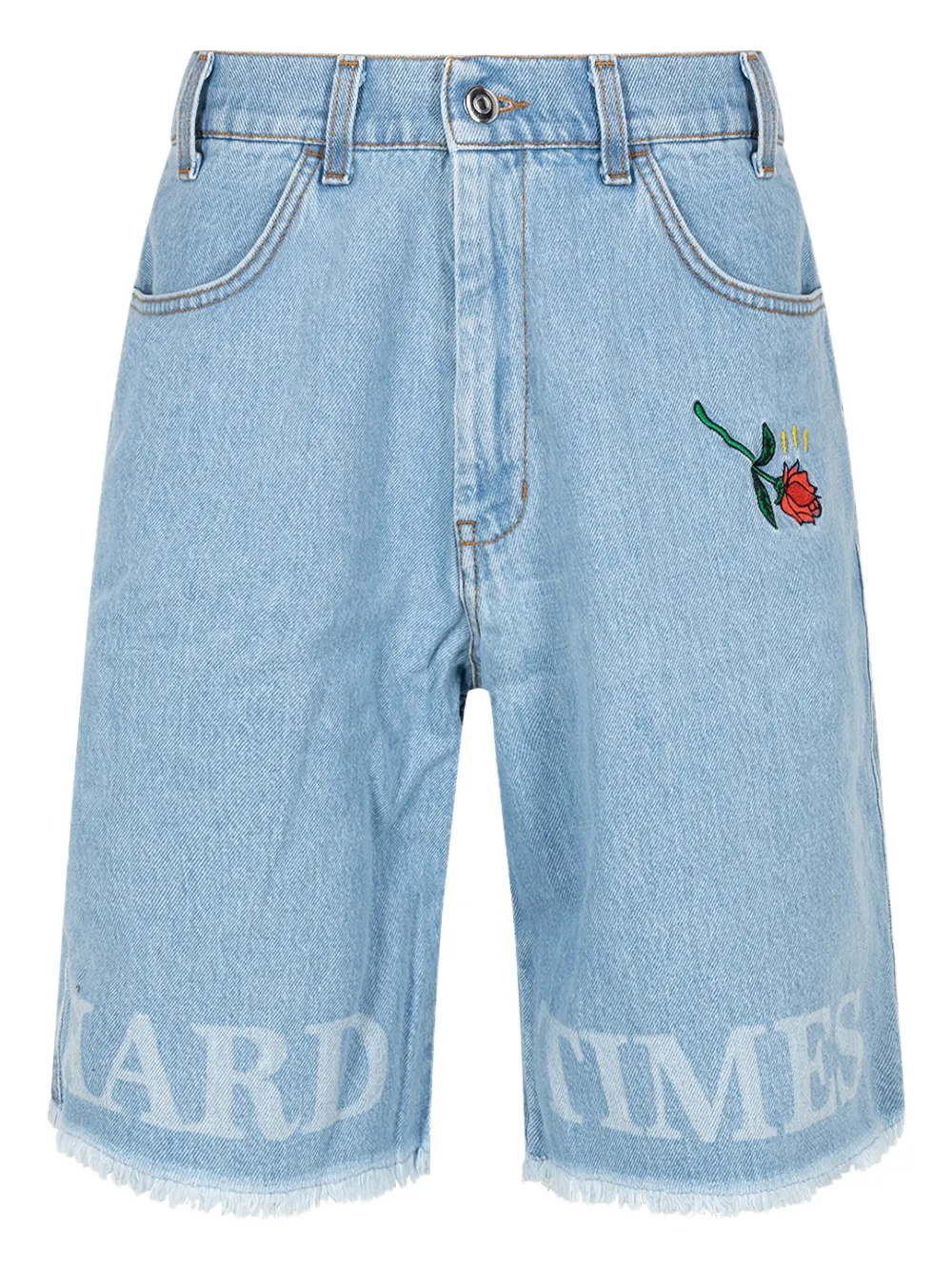Hard Times rose-embroidery frayed-hem shorts