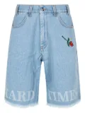 Pas de Mer Hard Times rose-embroidery frayed-hem shorts - Blue
