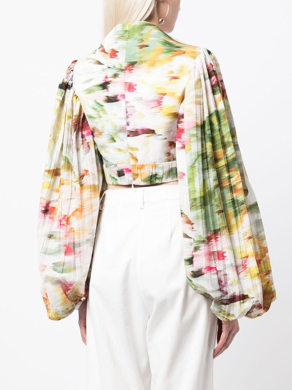 Shop Acler Abstract-print Puff-sleeves Top In Multicolour