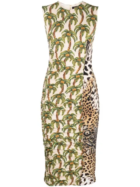 Roberto Cavalli mix-print ruched dress