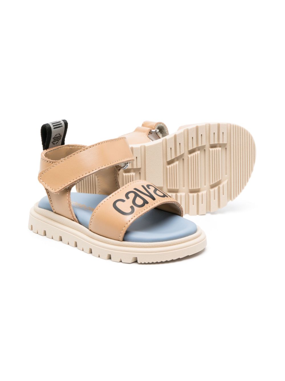 Roberto Cavalli Junior logo-print touch-strap leather sandals - Beige