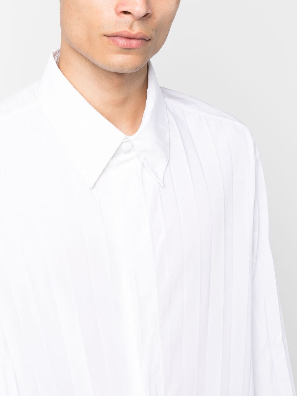 Shop Valentino Pleated Long-sleeve Shirt In White