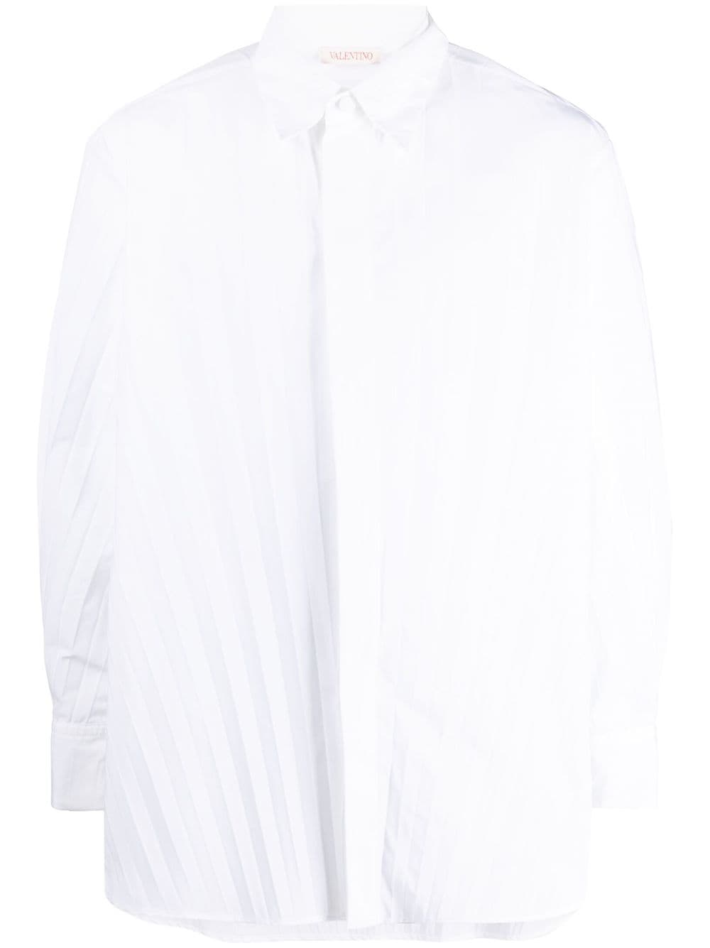 Shop Valentino Pleated Long-sleeve Shirt In White