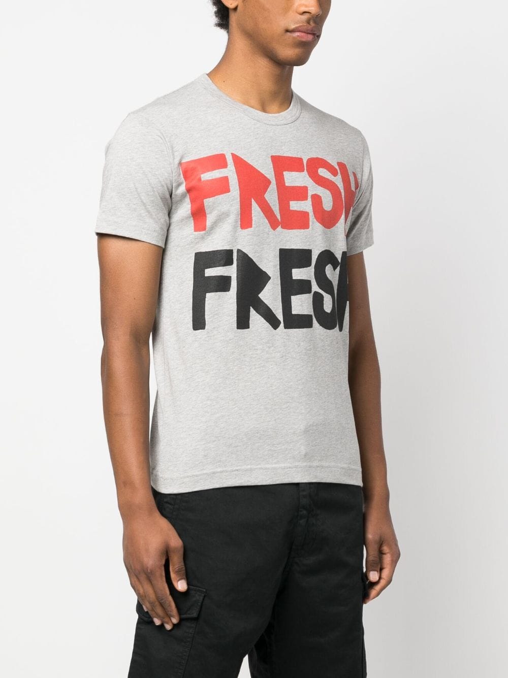Shop Comme Des Garçons Shirt Slogan-print Cotton T-shirt In Grey
