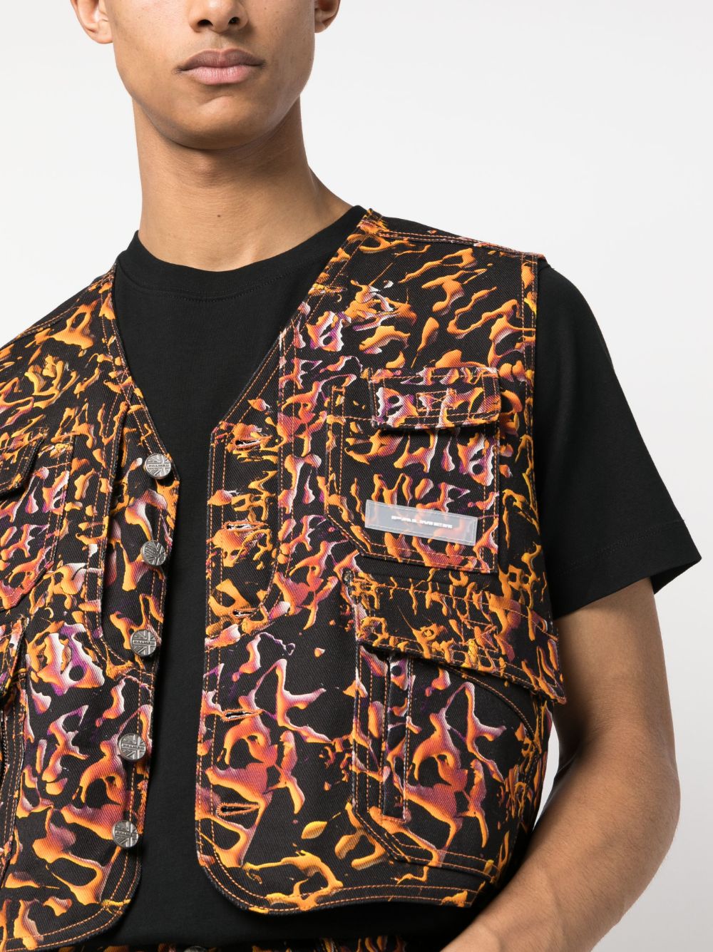 Shop Palmer Abstract-print Cotton Waistcoat In Sepia Black/orange