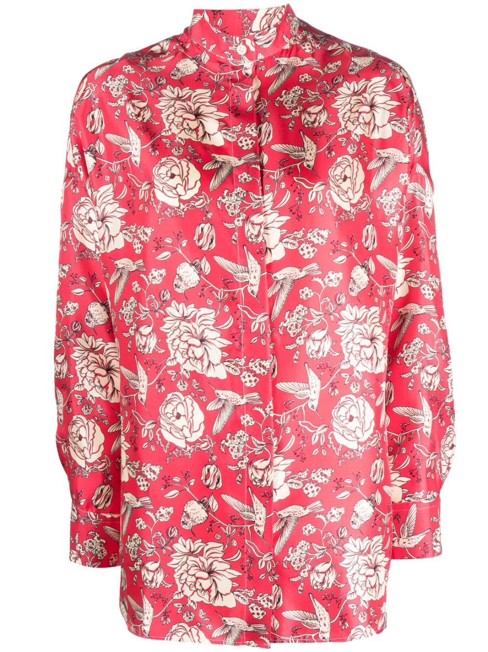 Destin Floral Print Silk Shirt In Red