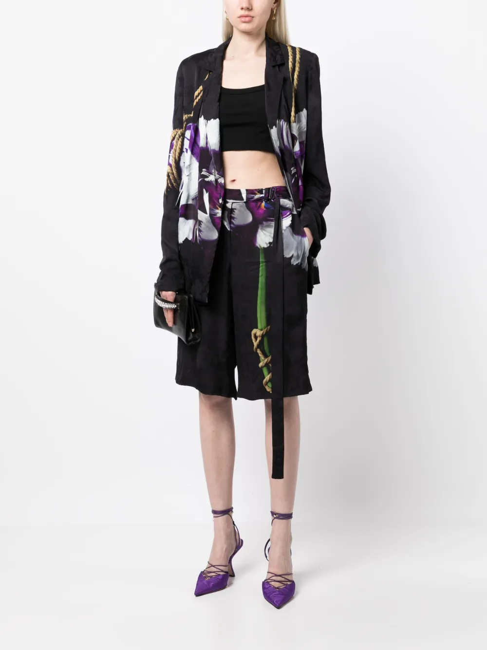 Shop Jason Wu Collection Tie-detailed Printed Bermuda Shorts In Black