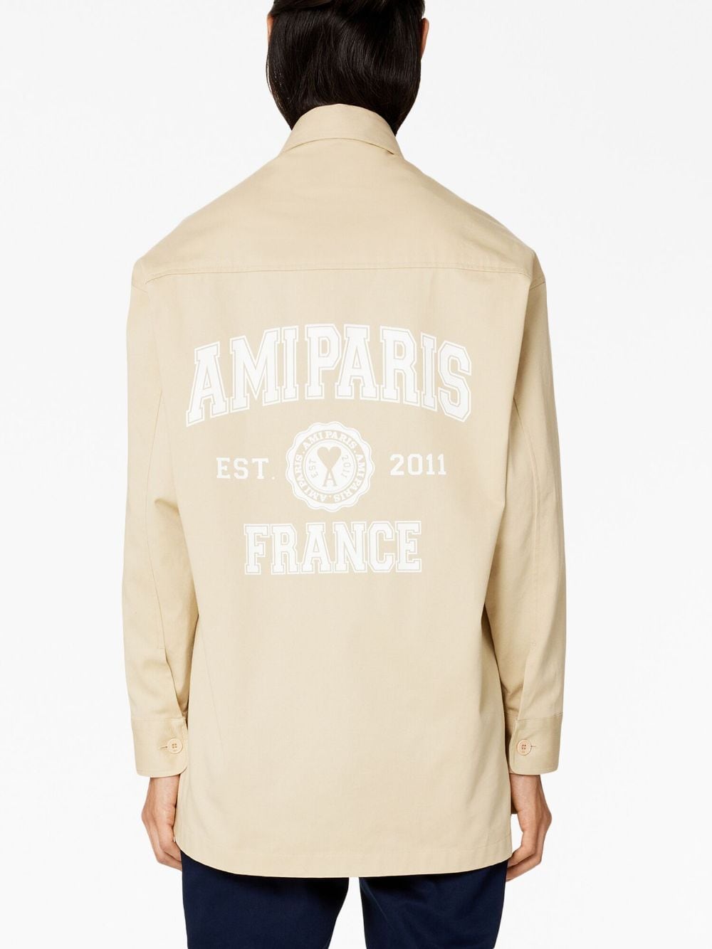 Shop Ami Alexandre Mattiussi Logo-print Button-up Shirt Jacket In Neutrals