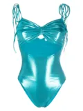 Amen laminated-jersey ruched swimsuit - Blue