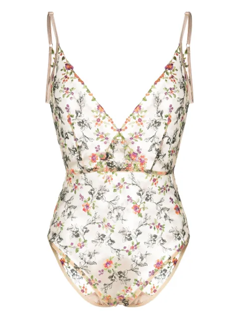 Gilda & Pearl floral-embroidery silk bodysuit