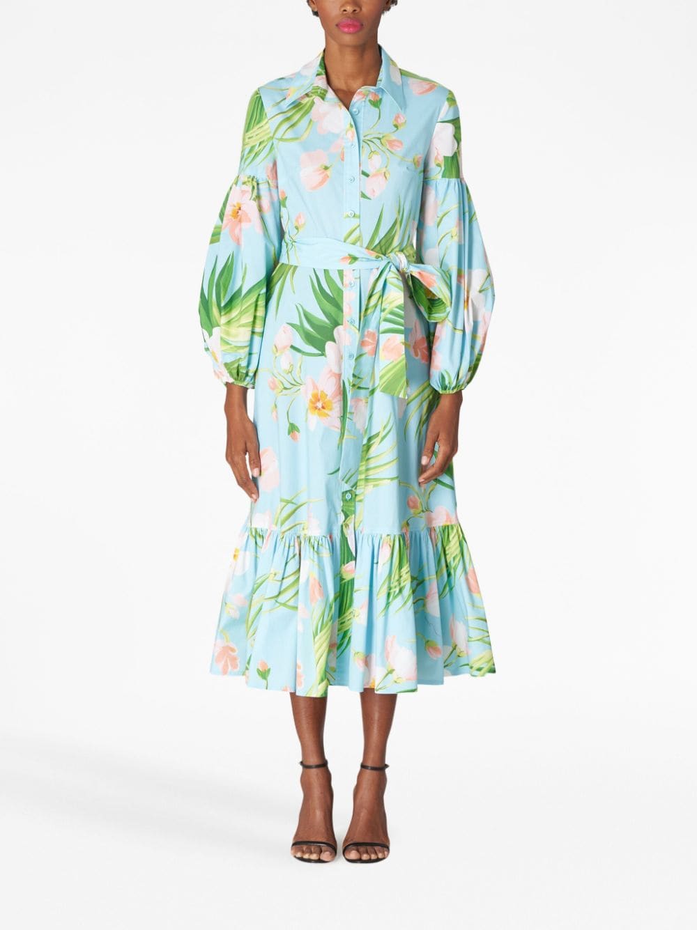 Carolina Herrera floral-print belted dress - AQUAMARINE MULT