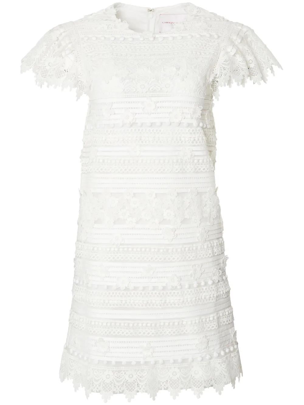 Carolina Herrera Embroidered Mini Shift Dress With Ruffle Sleeves In White