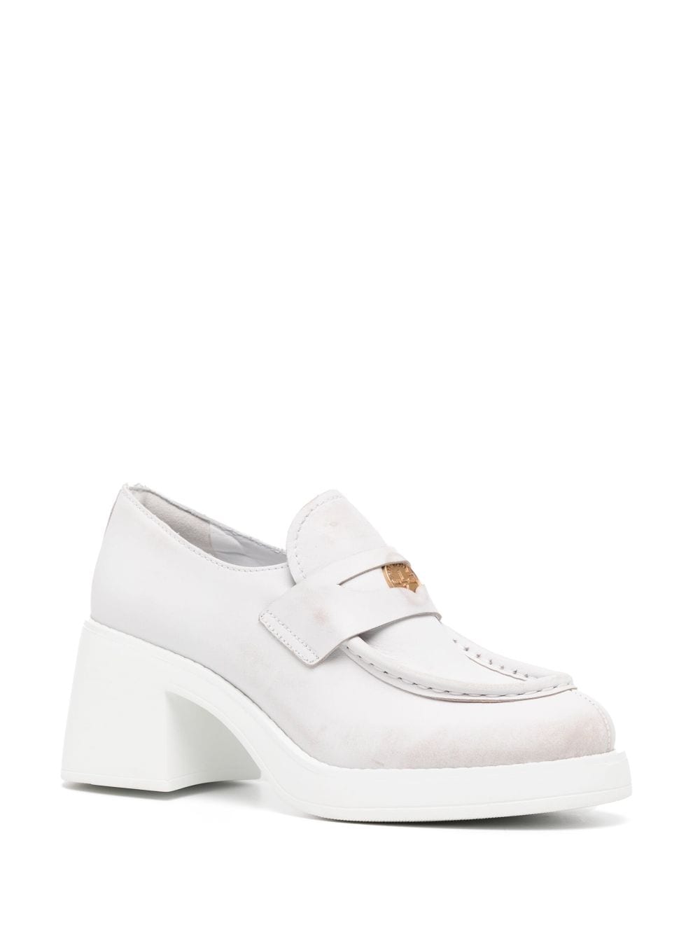 Shop Miu Miu 70mm Leather Penny Loafers In White