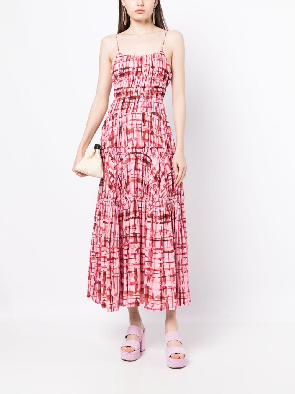 Shop Acler Abstract Check-print Midi Dress In Pink