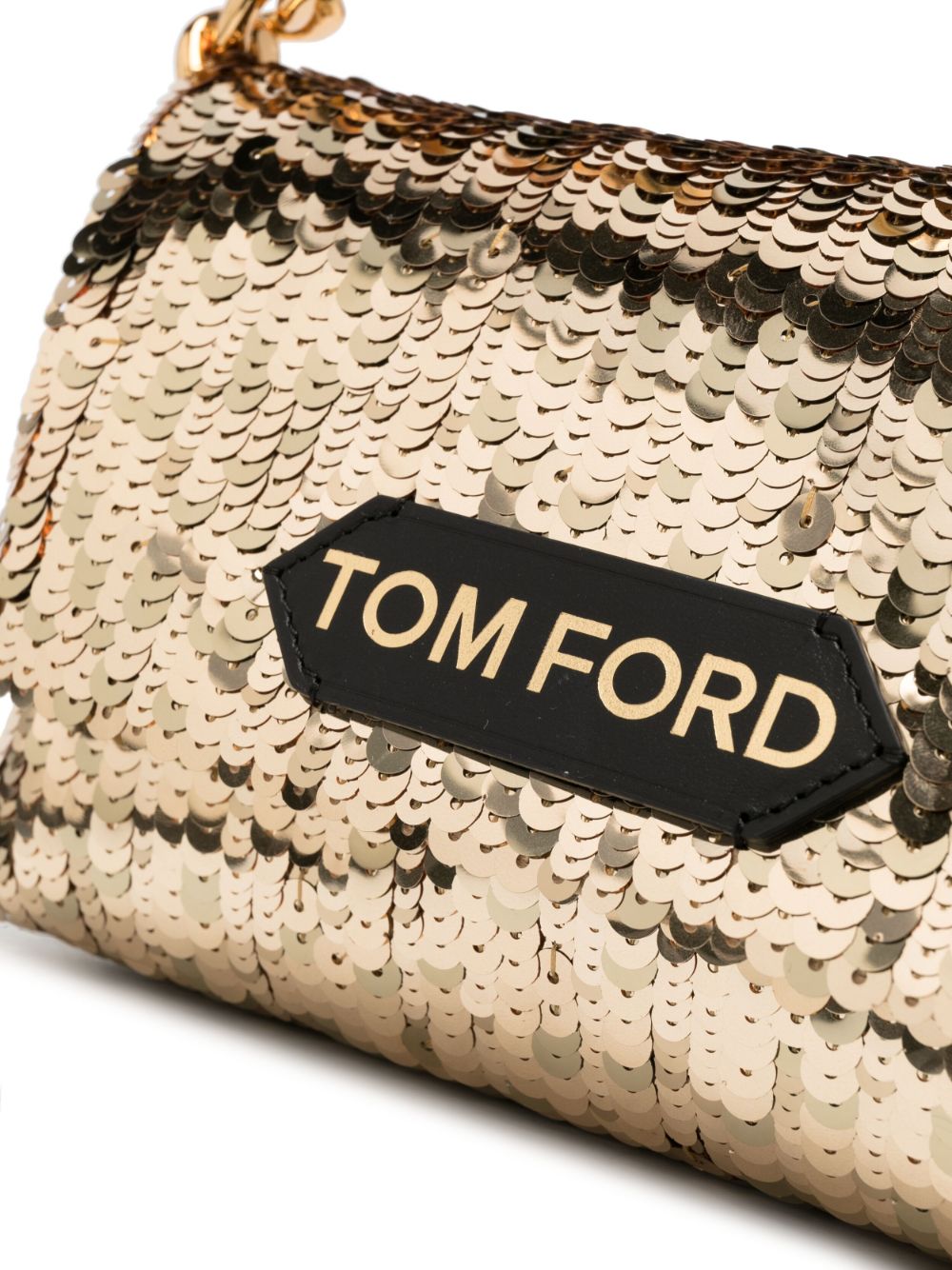 Shop Tom Ford Logo-patch Sequinned Mini Chain Bag In Gold